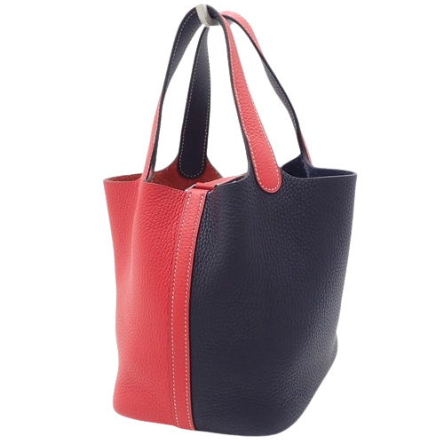 Picotin Lock PM Cazac Taurillon Clemence Leather Strap with Palladium Hardware, Rose Extreme Blue Nuit, Y Stamp