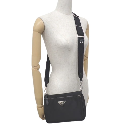 2-way shoulder bag in nylon and Saffiano leather, TESSUTO+SAFFIAN NERO, 1BH168