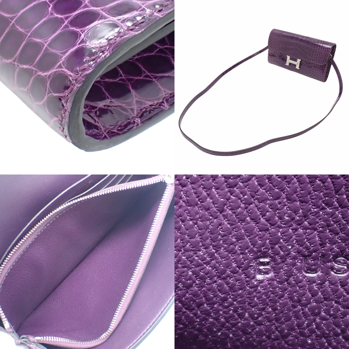 Constance Long To-Go Alligator/Crocodile Leather with Palladium Hardware and Amethyst, B Stamp
