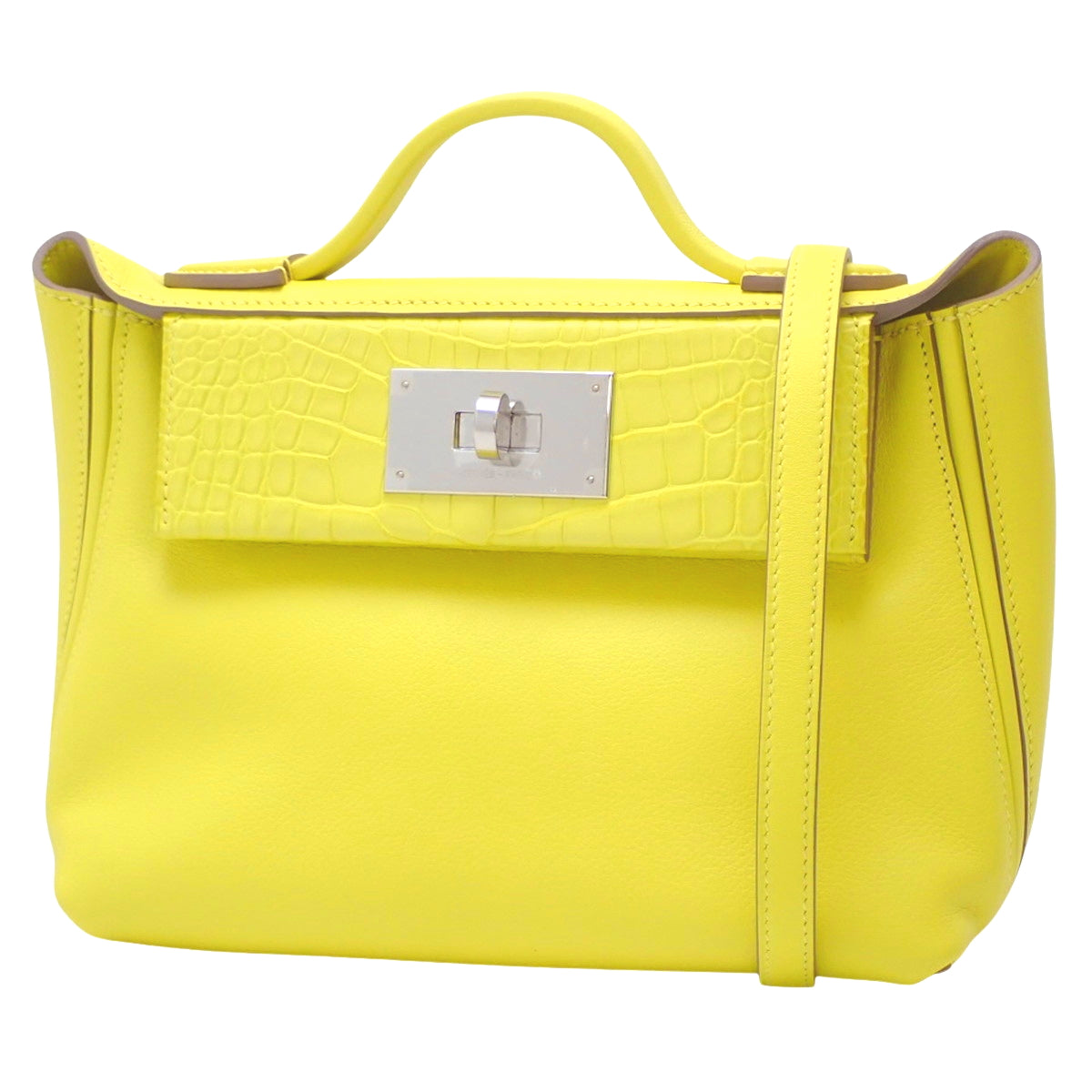 Sac Vin Quatre Mini 21 Touch 24/24 Evercolor Matte Alligator/Crocodile Leather with Palladium Hardware and Lime W Stamp