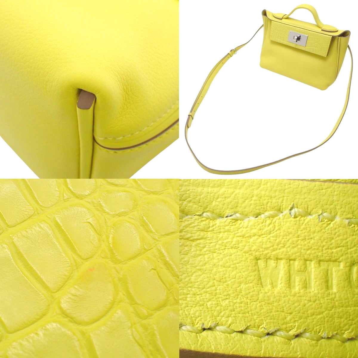 Sac Vin Quatre Mini 21 Touch 24/24 Evercolor Matte Alligator/Crocodile Leather with Palladium Hardware and Lime W Stamp