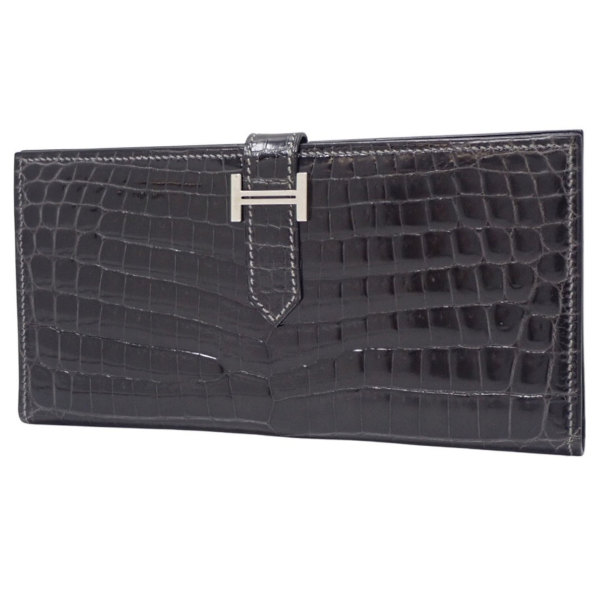 Béarn Classic Crocodile (Niloticus) Graphite, Silver Hardware, □H stamp.