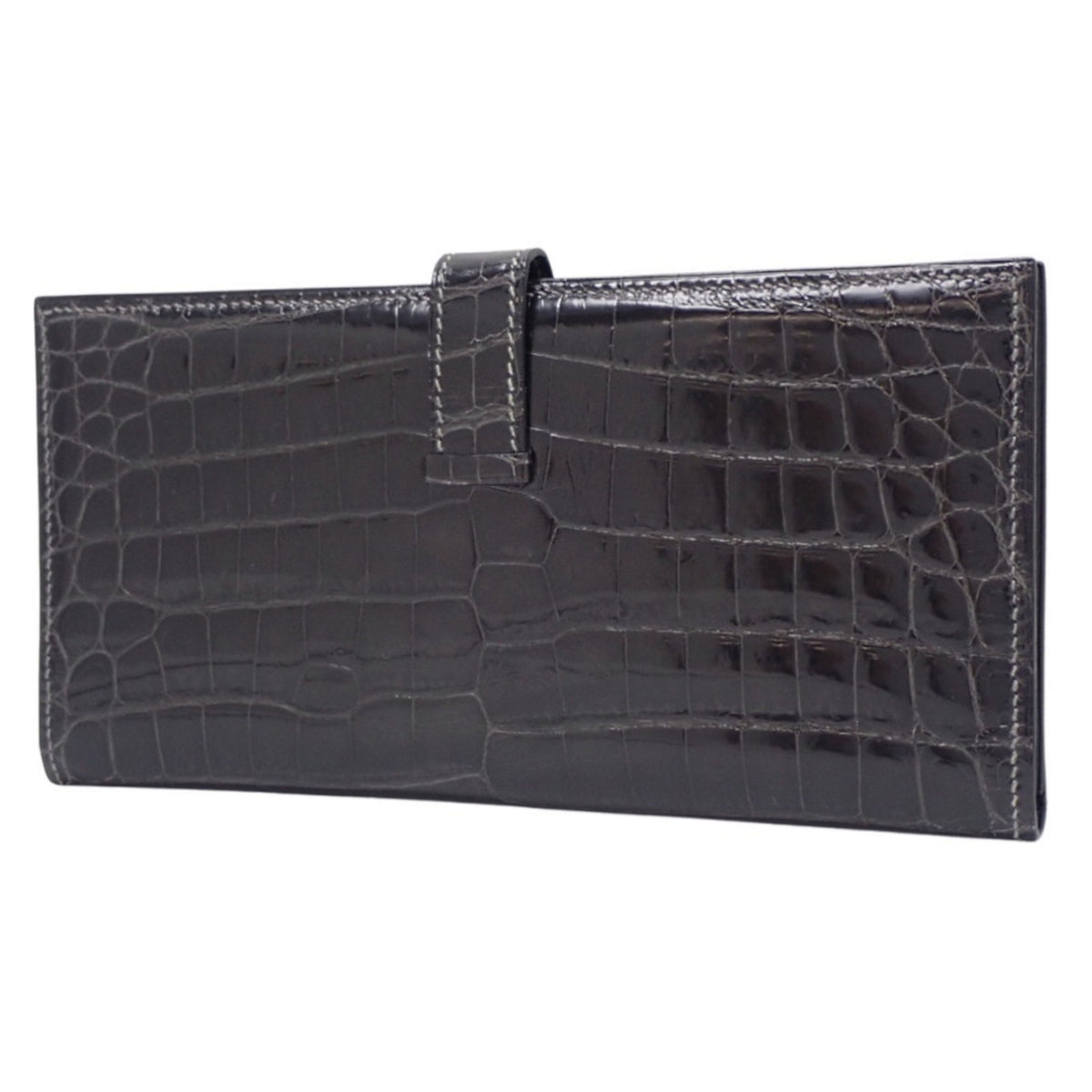 Béarn Classic Crocodile (Niloticus) Graphite, Silver Hardware, □H stamp.