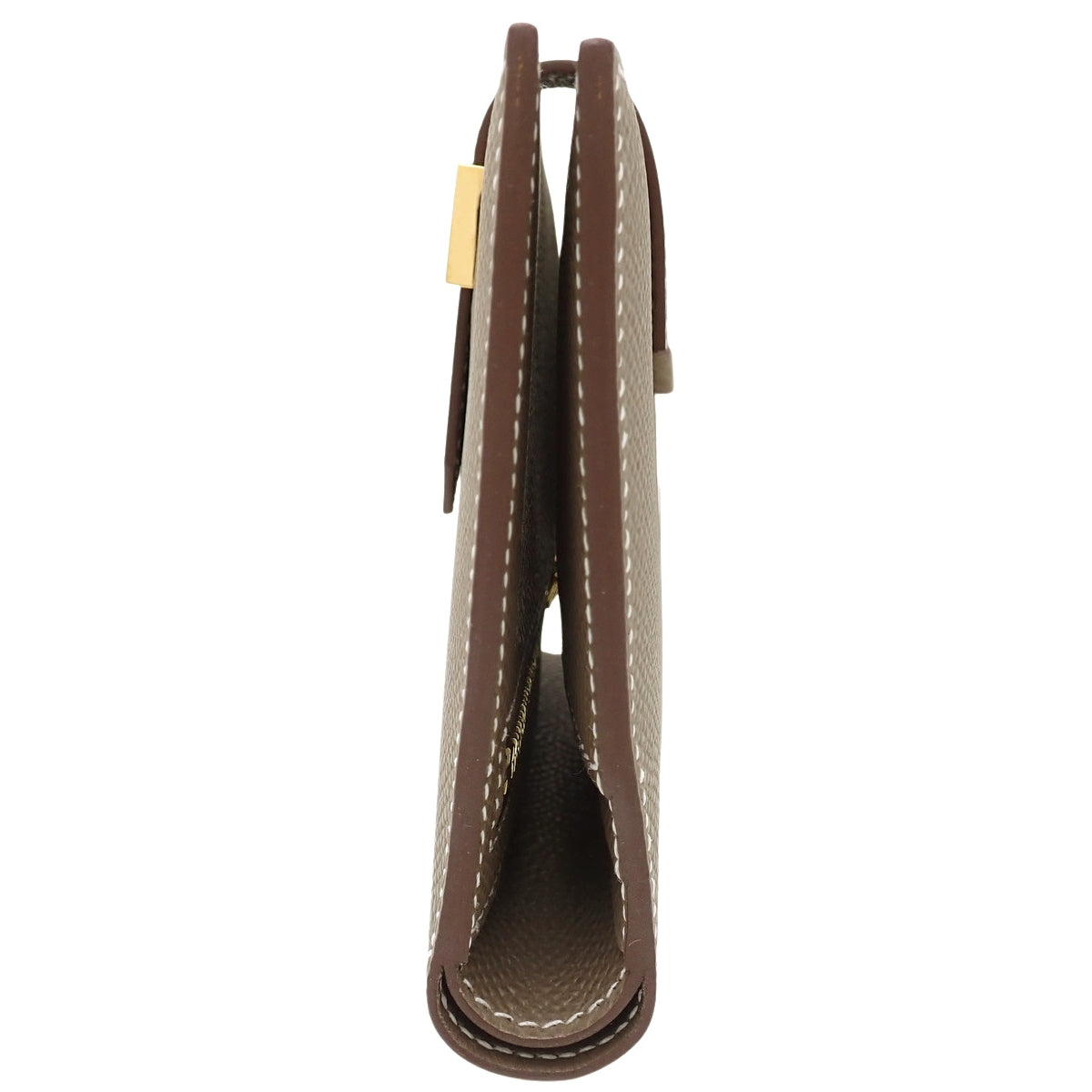 Bearn Compact Etoupe/Etoupe Epsom Leather, Gold Hardware, W Stamp, Bifold, Small Item, Mini Wallet