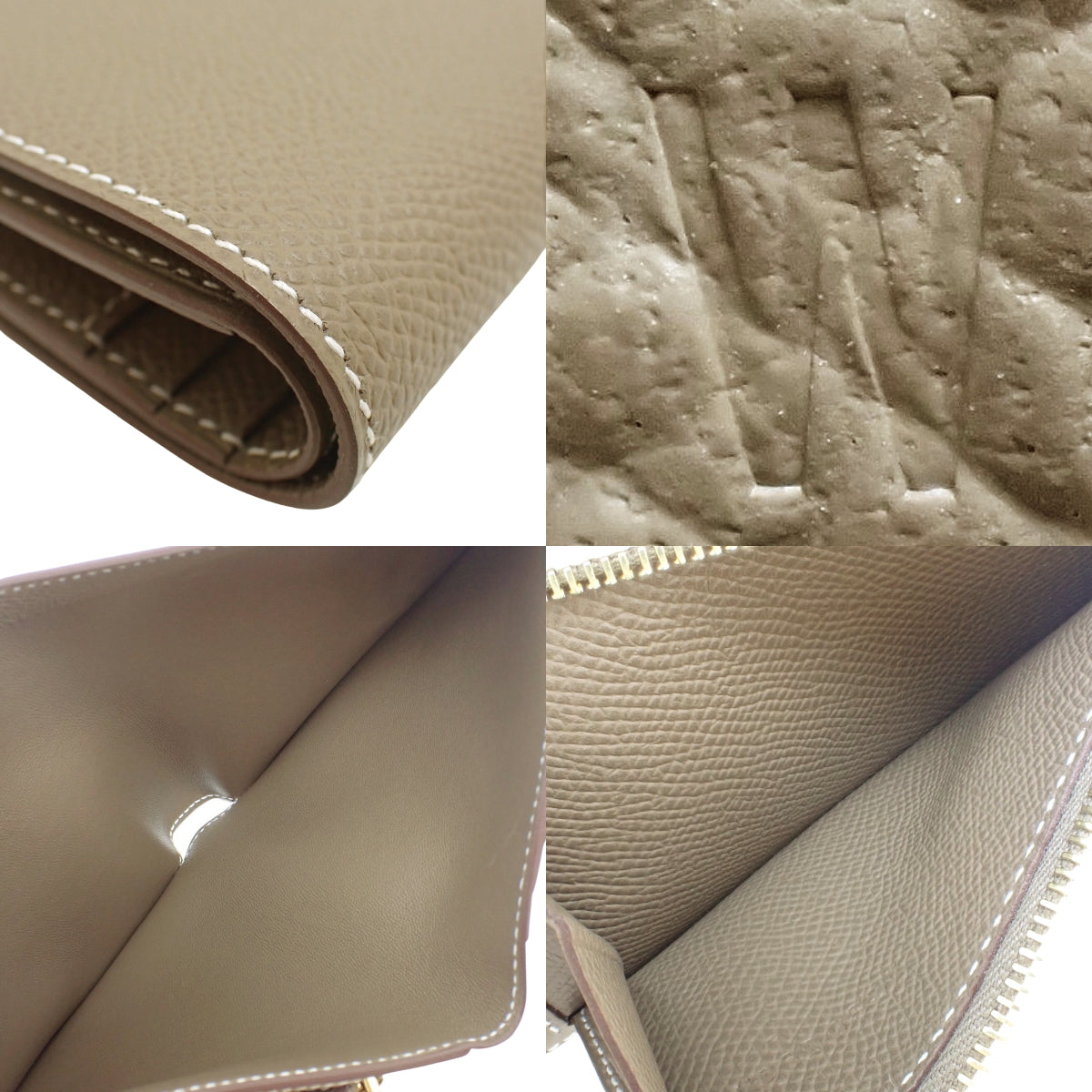 Bearn Compact Etoupe/Etoupe Epsom Leather, Gold Hardware, W Stamp, Bifold, Small Item, Mini Wallet