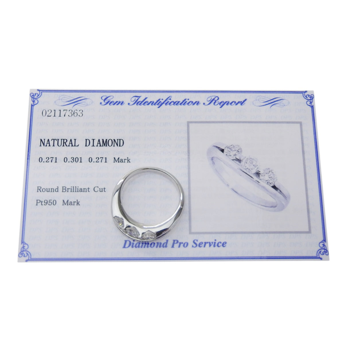 ダイヤモンド リング D0.271,0.301,0.271 Pt950プラチナ
