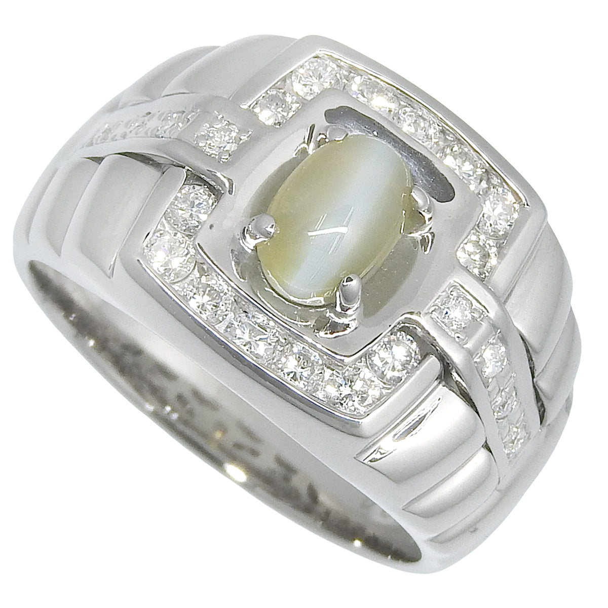 Chrysoprase Cat's Eye Diamond Ring CE1.22/D0.54 K18 White Gold WG