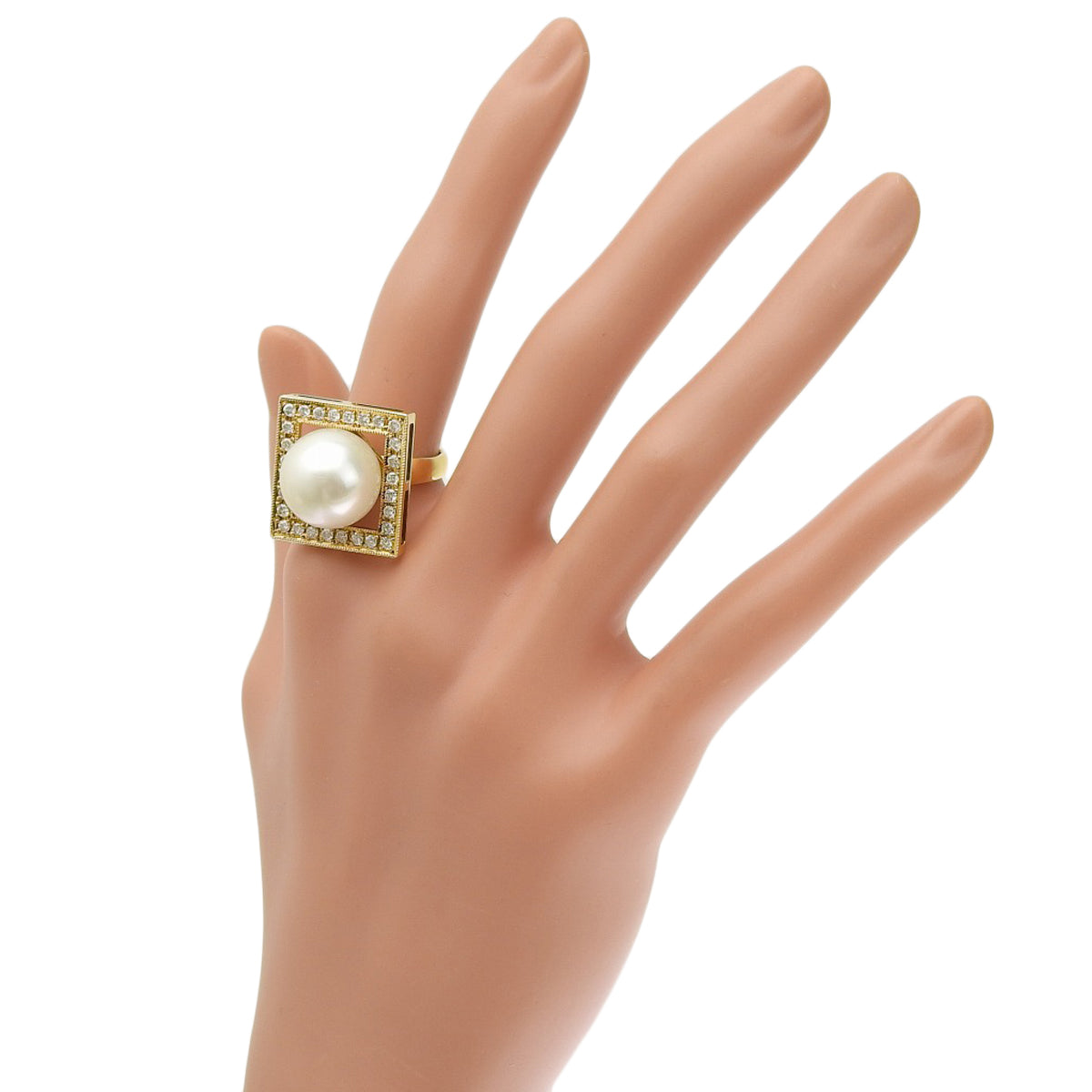 Pearl and Diamond Ring, 0.74 carats, 18K Yellow Gold, Accessory, Jewelry, Pearl