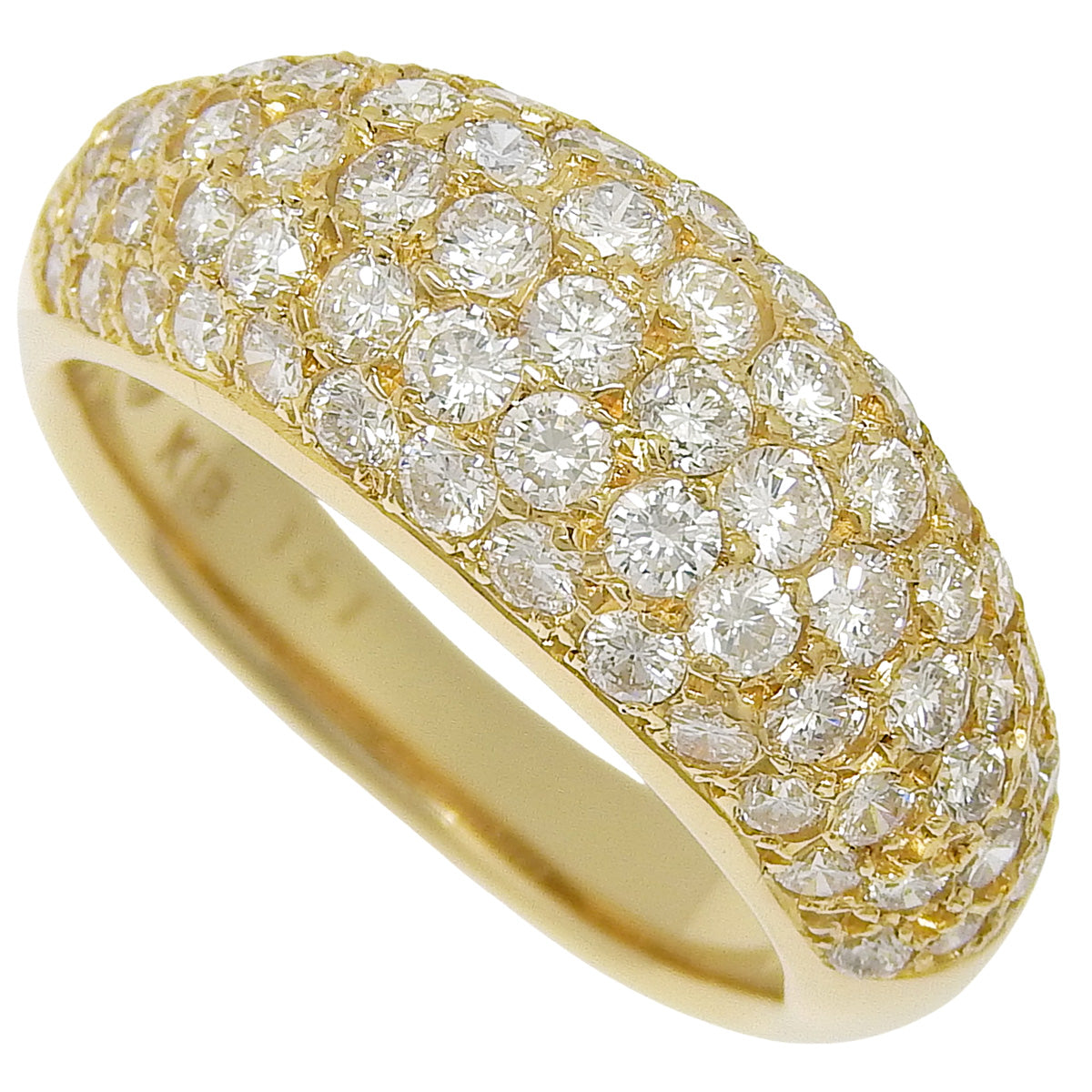 Diamond ring, 1.51 carats, 18k yellow gold, pave setting.