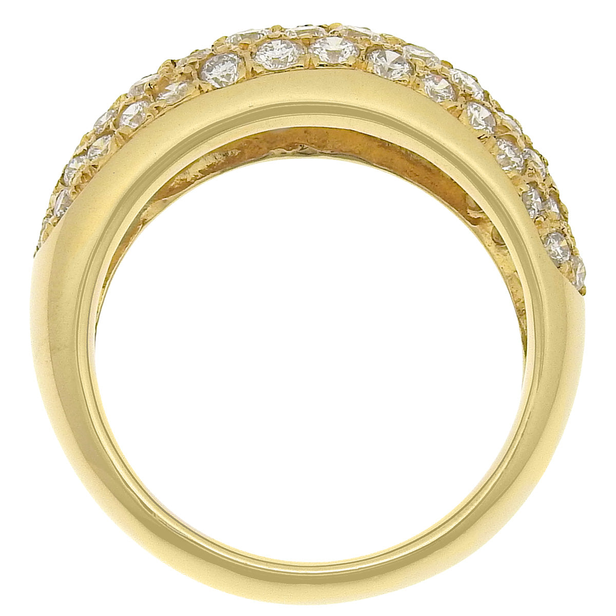 Diamond ring, 1.51 carats, 18k yellow gold, pave setting.