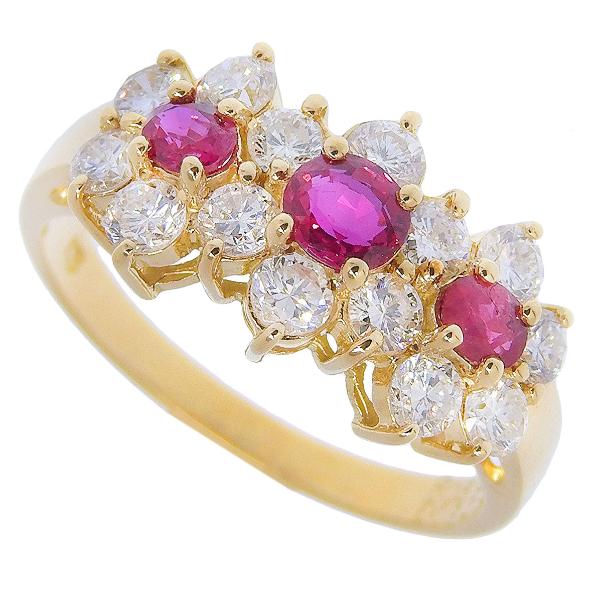 Ruby and Diamond Flower Ring, R0.52/D0.82, K18 Yellow Gold (YG)