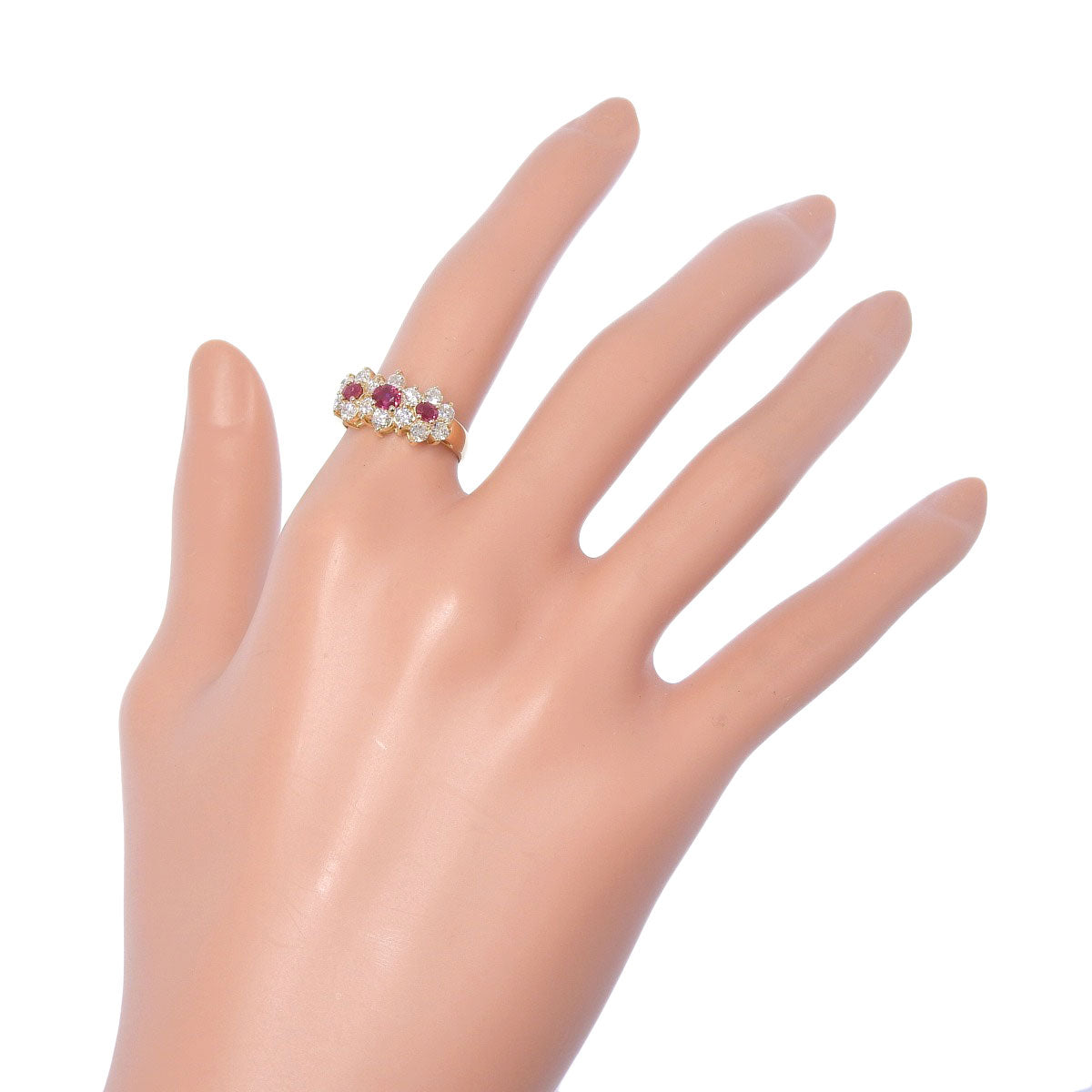 Ruby and Diamond Flower Ring, R0.52/D0.82, K18 Yellow Gold (YG)