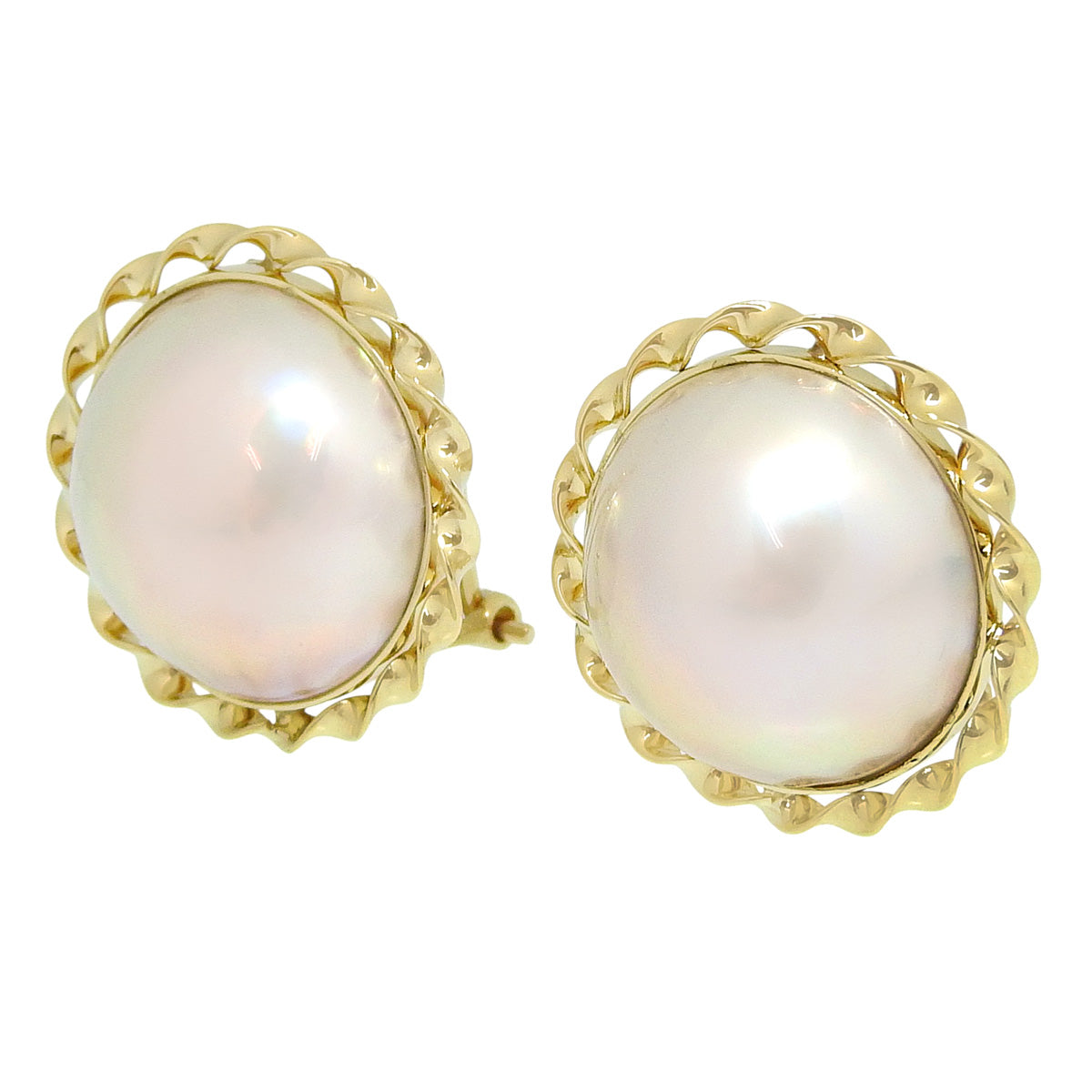 马贝珍珠耳环 K18黄金 YG