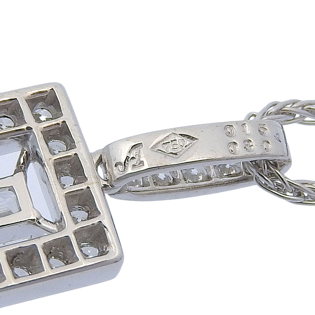 钻石方形项链 D0.15,0.30 K18 白金 WG