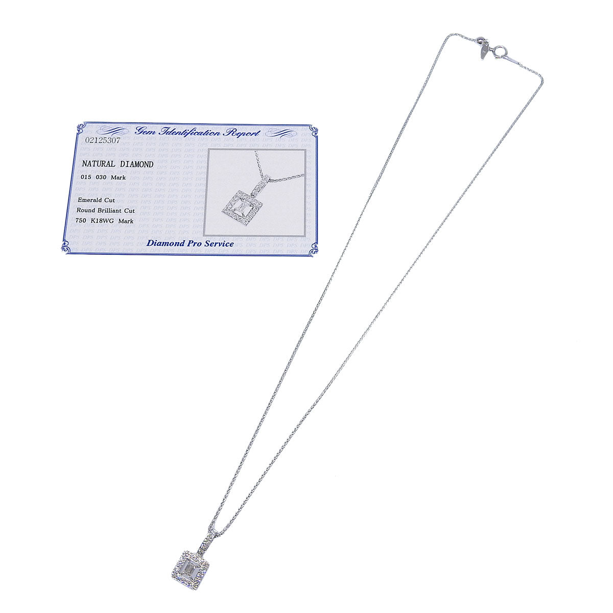 ダイヤモンド スクエア ネックレス D0.15,0.30 K18 ホワイトゴールド WG