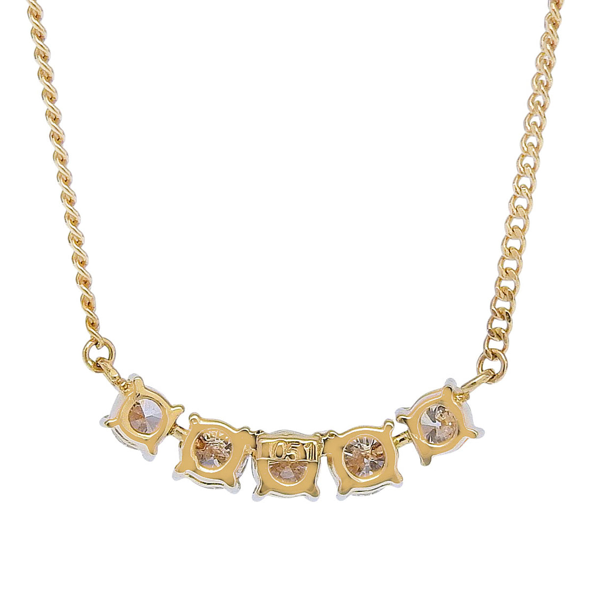 5-diamond necklace, 0.51 carats, 18K yellow gold.