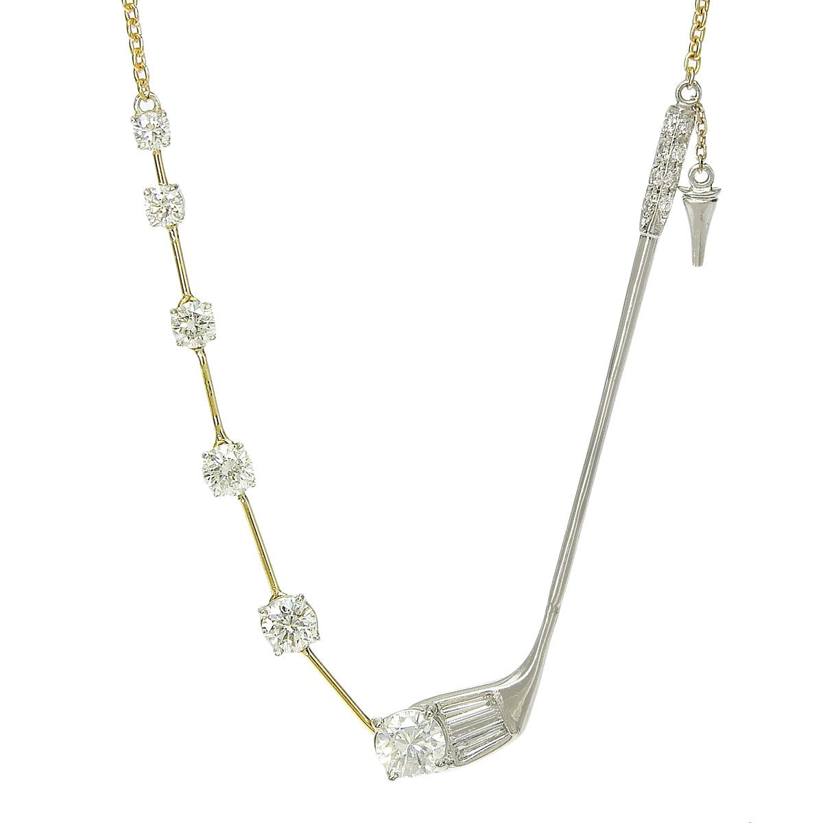 Golf club diamond necklace, 1.19 carats, 18k yellow gold and platinum (YG/Pt900).
