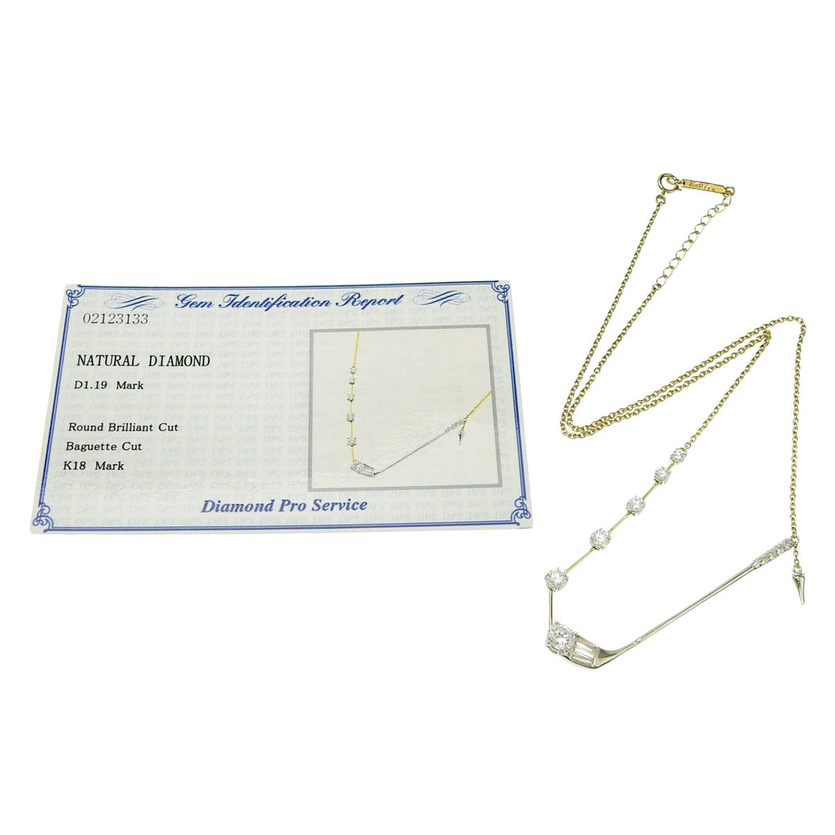 高尔夫球杆钻石项链 D1.19 K18 黄金 YG Pt900 铂金