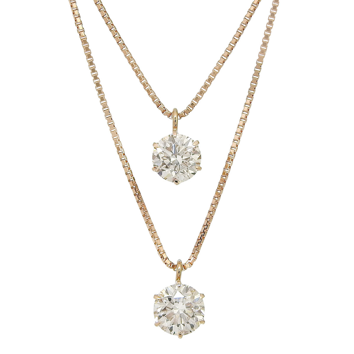 钻石项链 D0.553,0.452 K18 粉红金 PG 双层 2PD