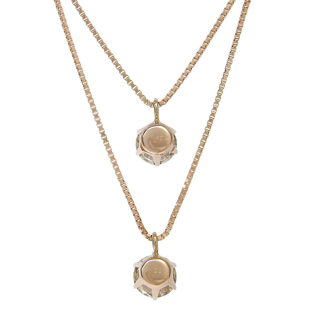 钻石项链 D0.553,0.452 K18 粉红金 PG 双层 2PD