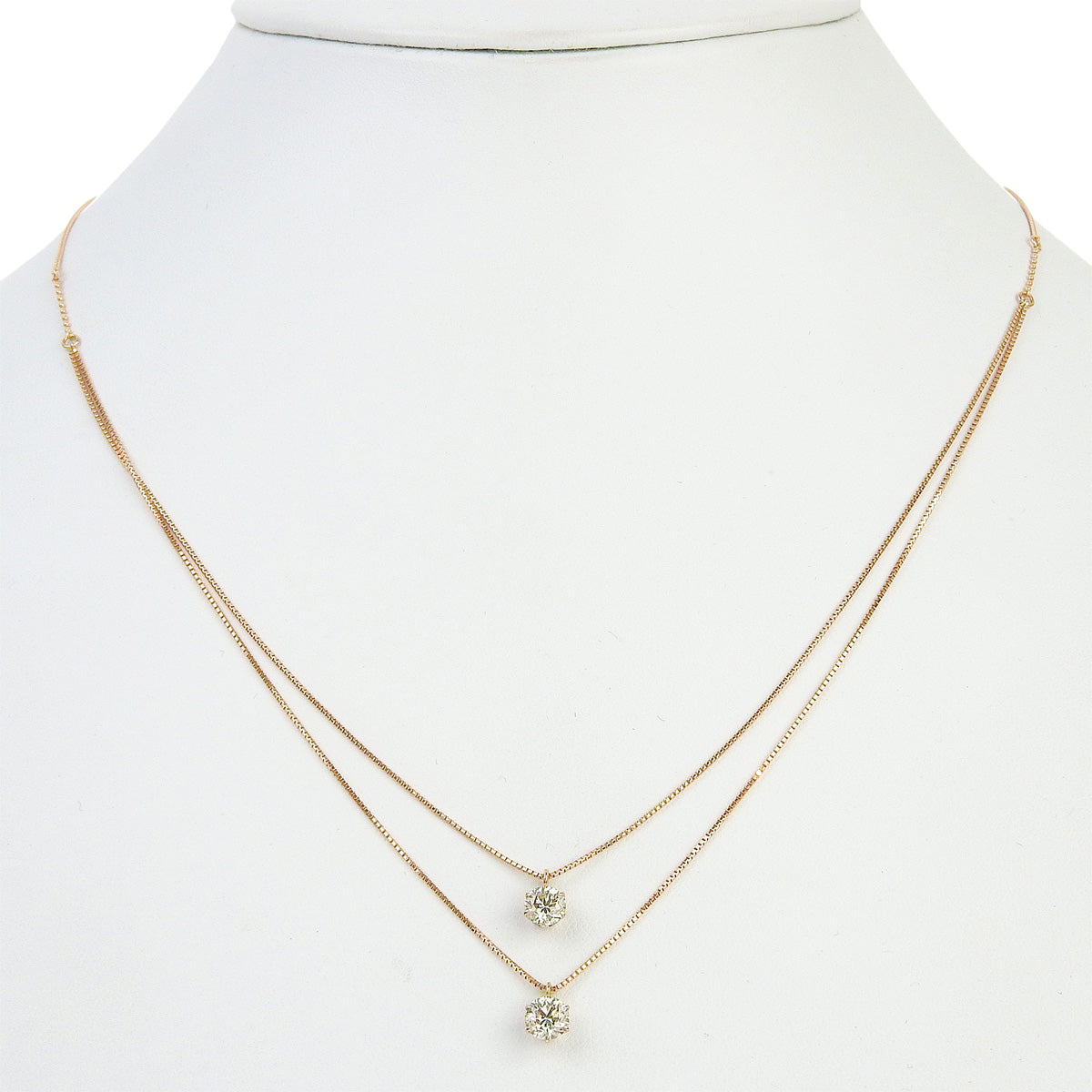 钻石项链 D0.553,0.452 K18 粉红金 PG 双层 2PD