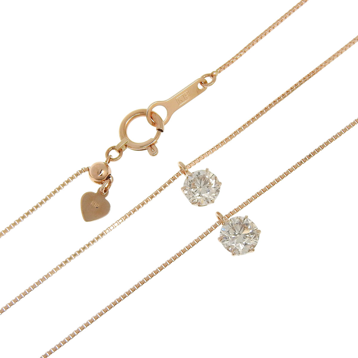 钻石项链 D0.553,0.452 K18 粉红金 PG 双层 2PD