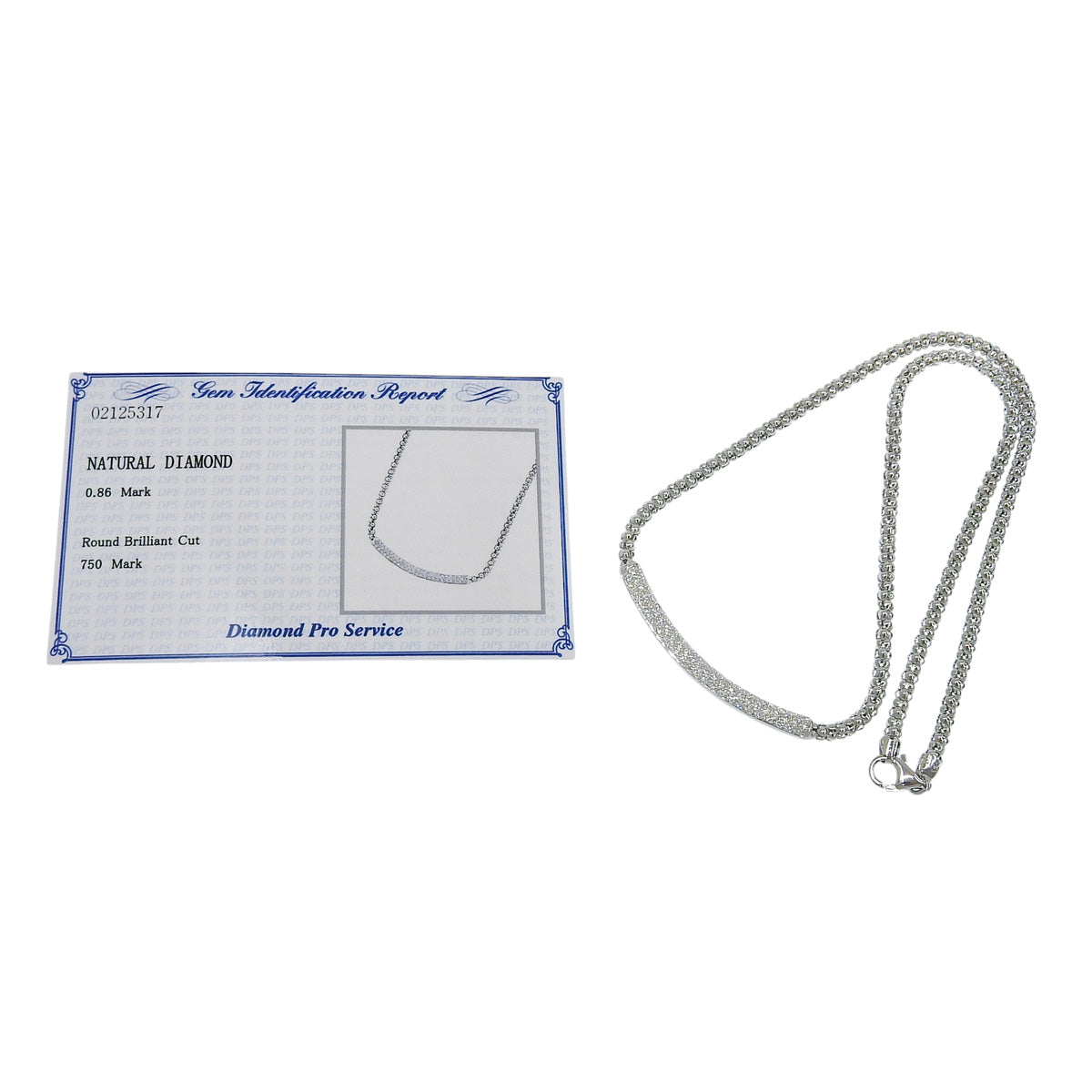 钻石项链,钻石D0.86克拉,18K白金(WG)