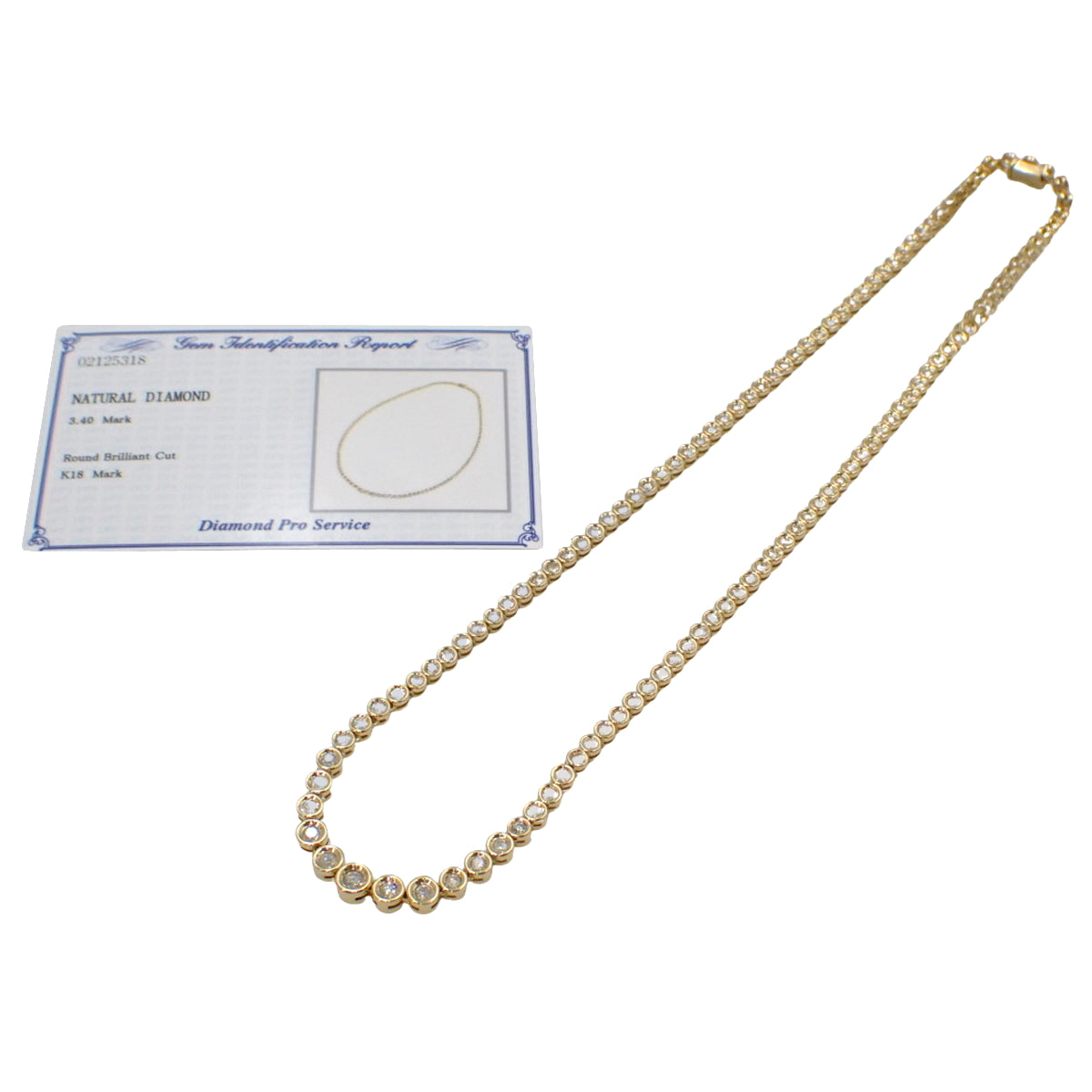 Tennis Diamond Necklace D3.40 K18 Yellow Gold YG