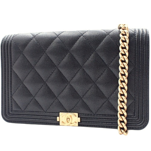 Matelasse Boy Chanel Coco Mark Chain Wallet Shoulder Bag in Caviar Skin (AP1117)