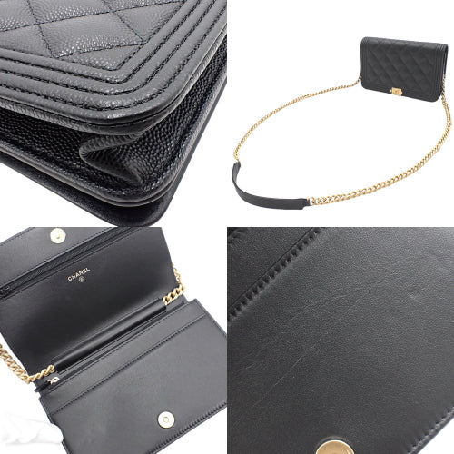 Matelasse Boy Chanel Coco Mark Chain Wallet Shoulder Bag in Caviar Skin (AP1117)