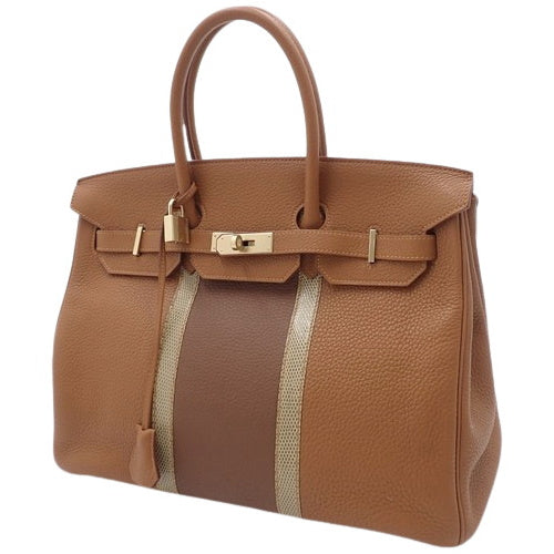 Birkin Club 35 公文包 Clemence 蜥蜴皮 金色 栗色 Ficelle □P 印章