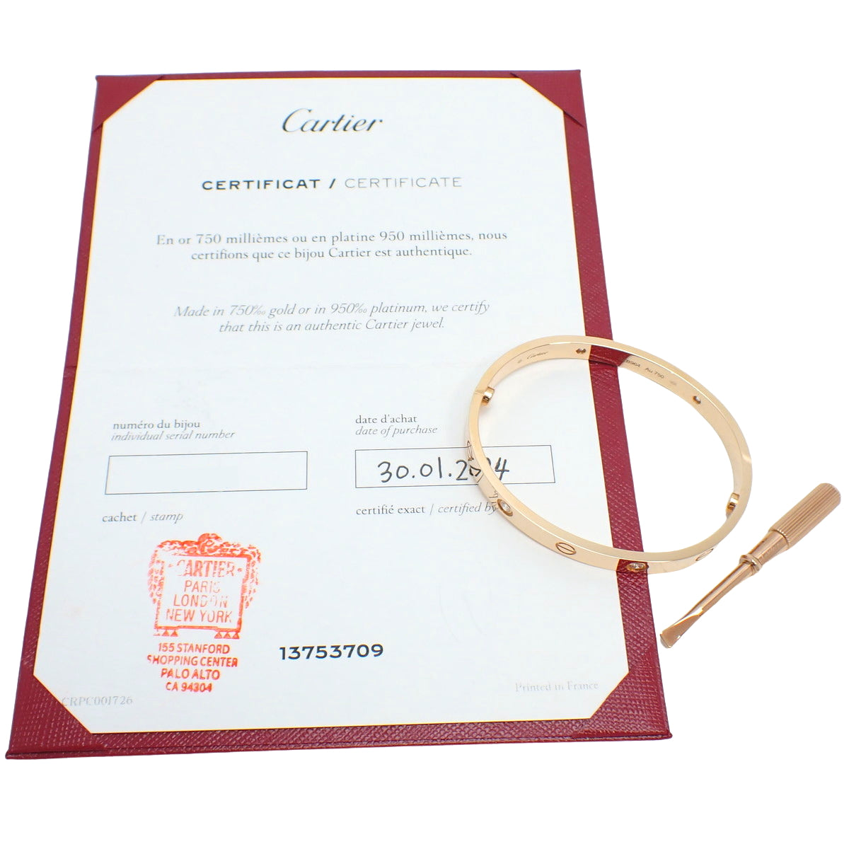 LOVE Bracelet Classic Model Diamond 18K Pink Gold PG 4PD Love Bracelet