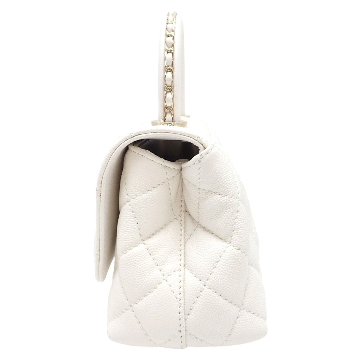 Matelasse Coco Handle 19 XXS Chain Shoulder Bag, Caviar Skin, White, AS2215