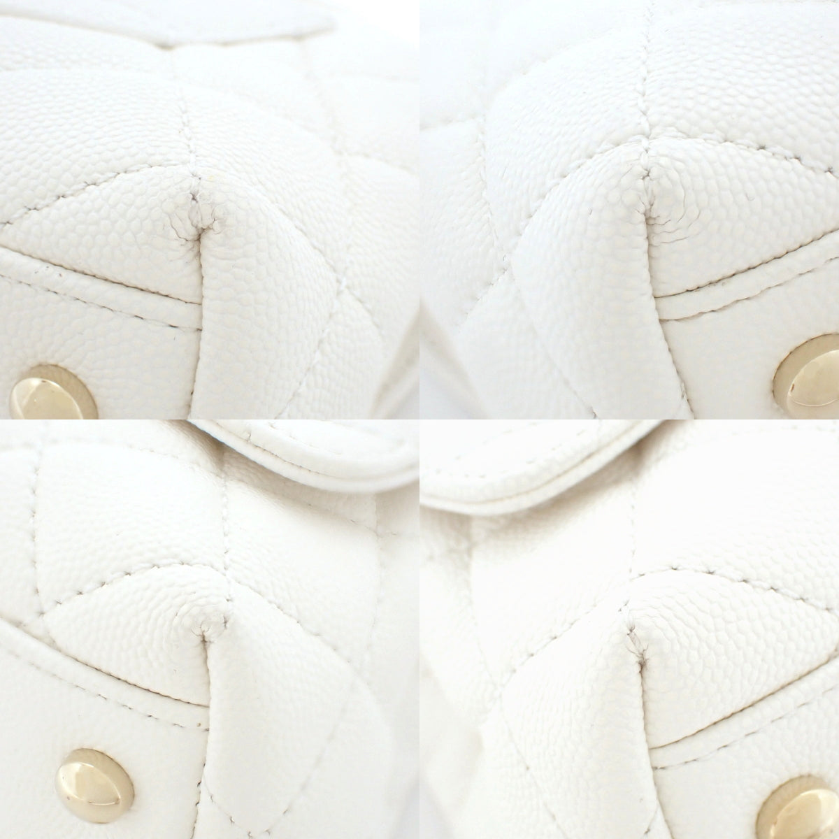 Matelasse Coco Handle 19 XXS Chain Shoulder Bag, Caviar Skin, White, AS2215
