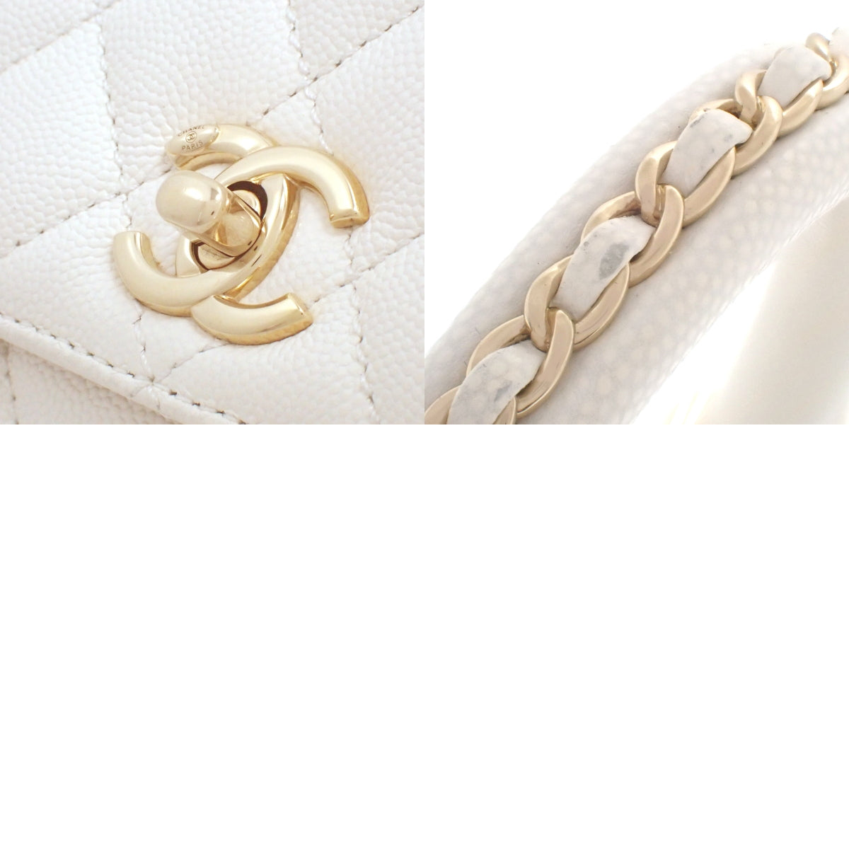 Matelasse Coco Handle 19 XXS Chain Shoulder Bag, Caviar Skin, White, AS2215