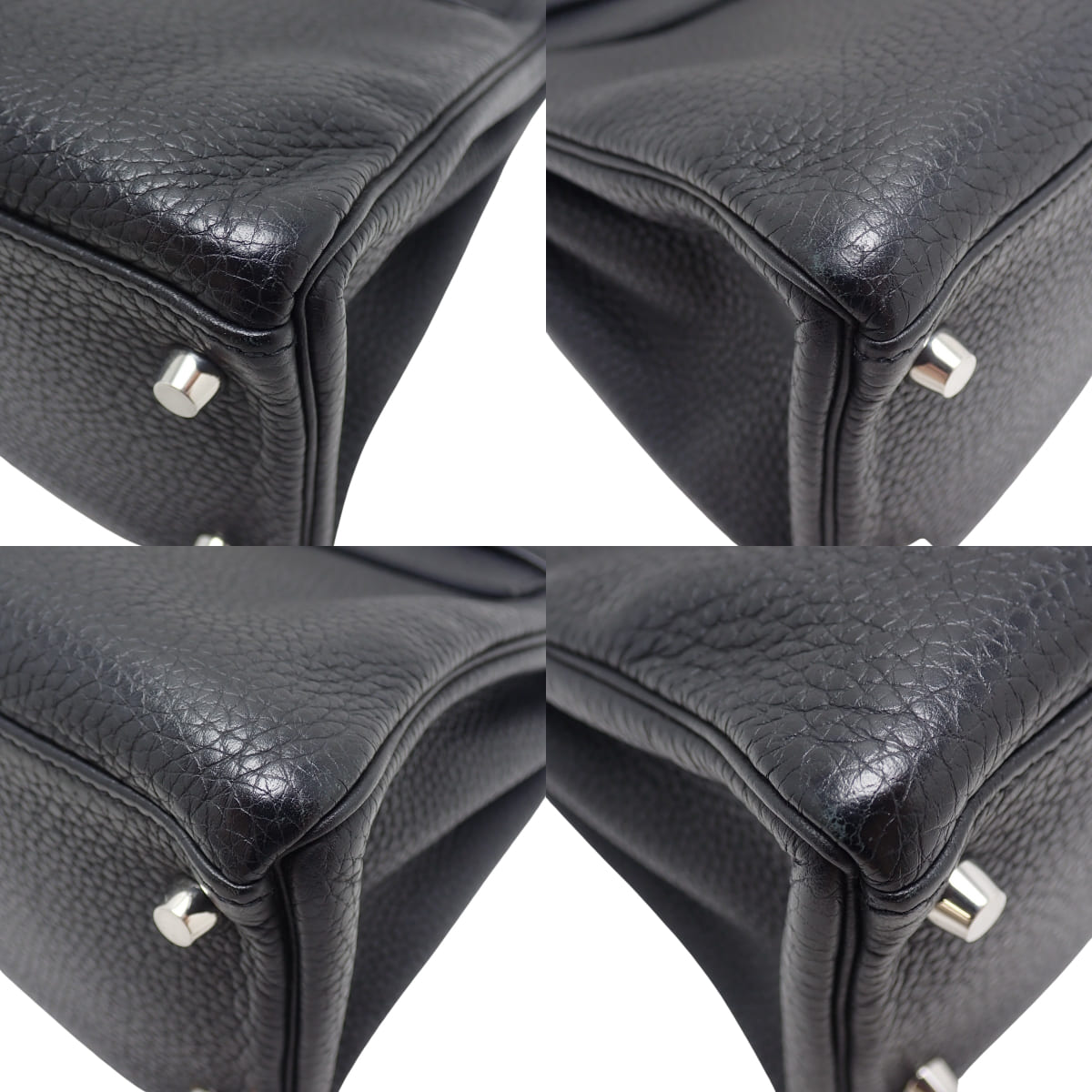 Kelly 28(内缝线)Taurillon 黑色皮革搭配银色金属配件和 Q 印章