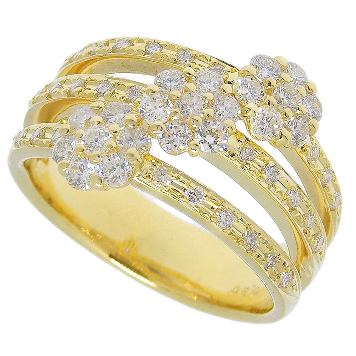 Flower diamond ring, 0.80 carats, 18k yellow gold.