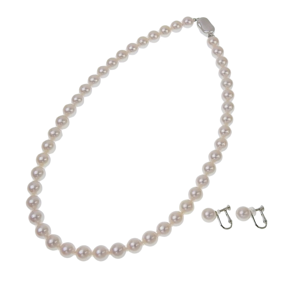 Pearl Necklace & Earrings Set, K14 White Gold (WG) & Silver (SV), Akoya Pearl, Fine Quality Pearl