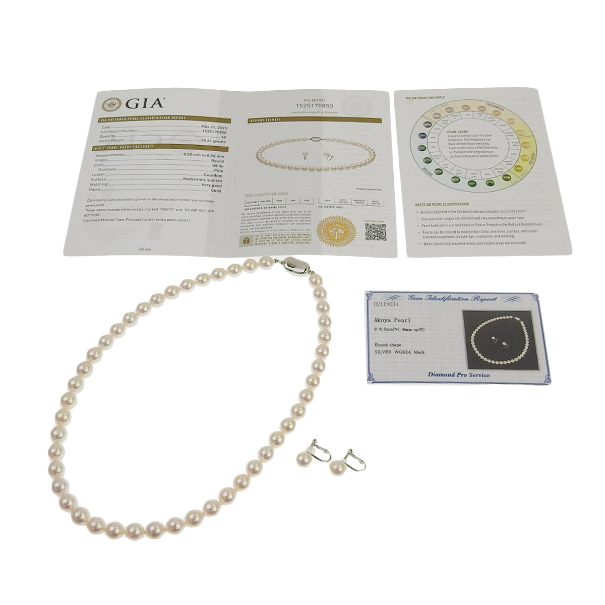珍珠项链&耳环套装 K14白金 WG 银色 SV 花珠珍珠 Akoya珍珠 套装出售