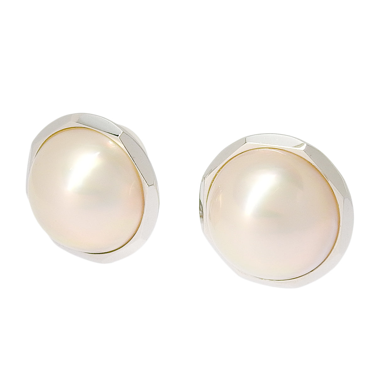 Mabe Pearl Earrings, 14K White Gold (WG)