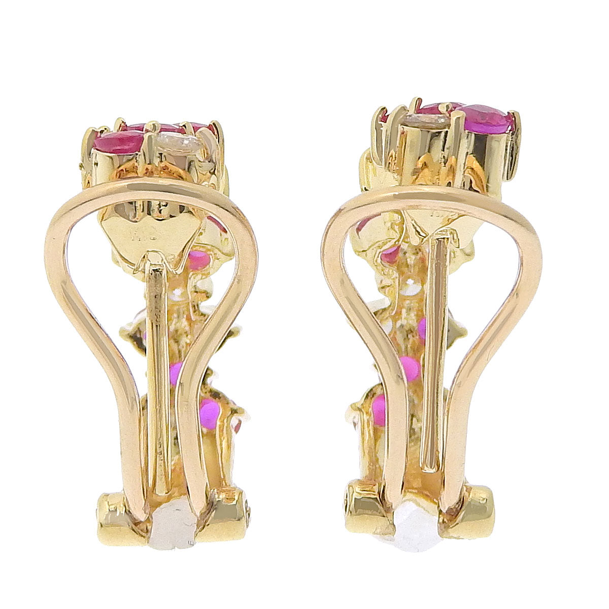 Ruby and Diamond Earrings: R0.34, 0.34 / D0.27, 0.27 18K Yellow Gold (K18YG)