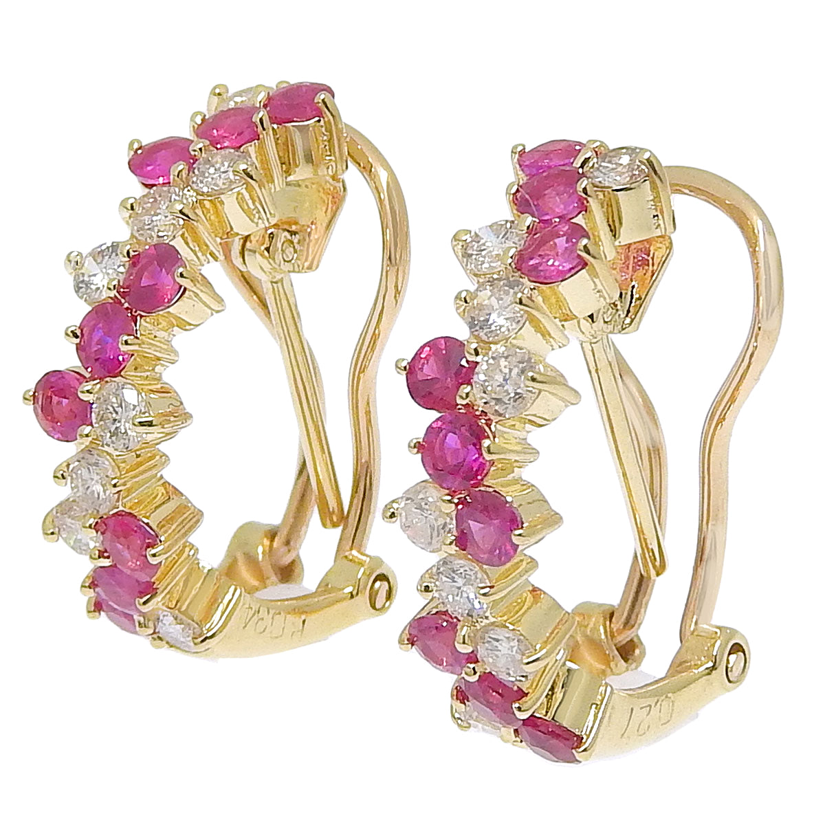 Ruby and Diamond Earrings: R0.34, 0.34 / D0.27, 0.27 18K Yellow Gold (K18YG)