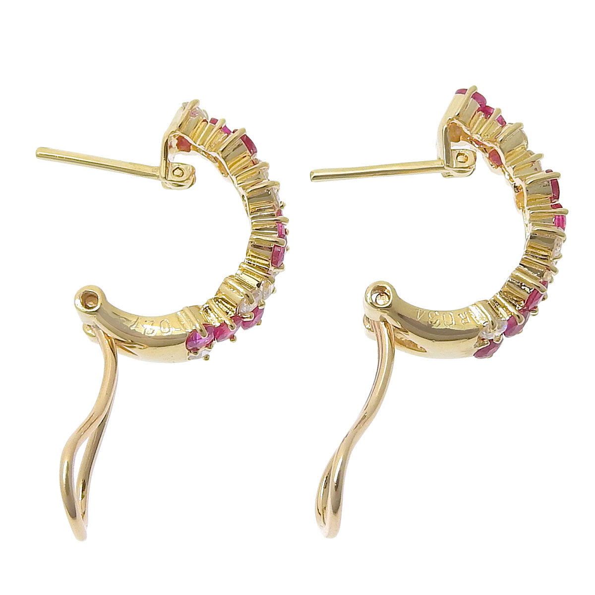 Ruby and Diamond Earrings: R0.34, 0.34 / D0.27, 0.27 18K Yellow Gold (K18YG)