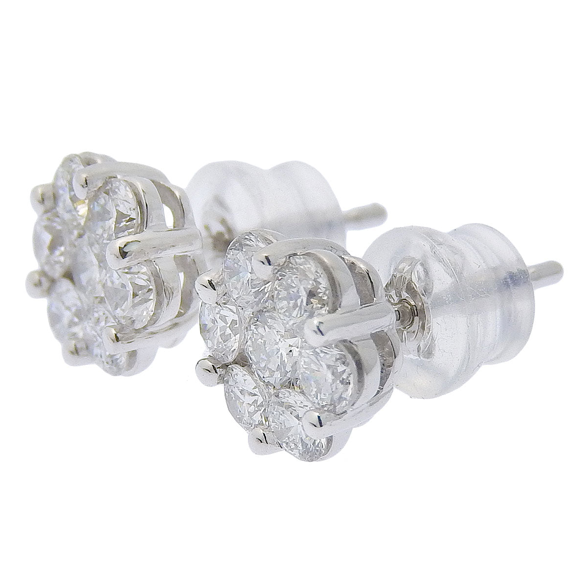 花朵造型钻石耳环 D1.00 K18WG K14WG Pt900