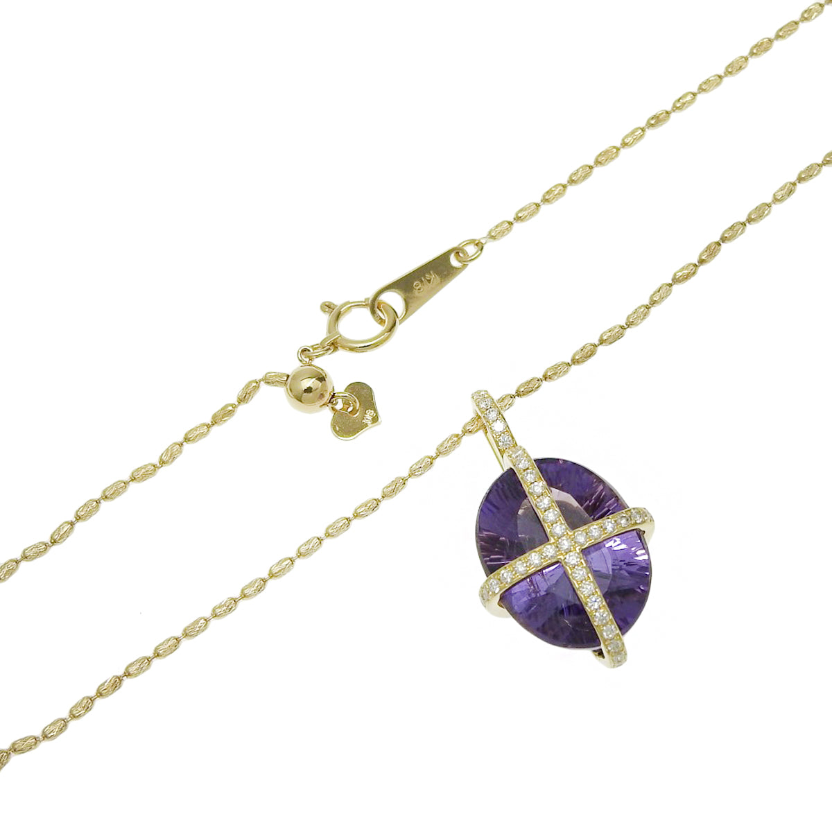 Amethyst and Diamond Necklace, AM9.55/D0.30, 18K Yellow Gold
