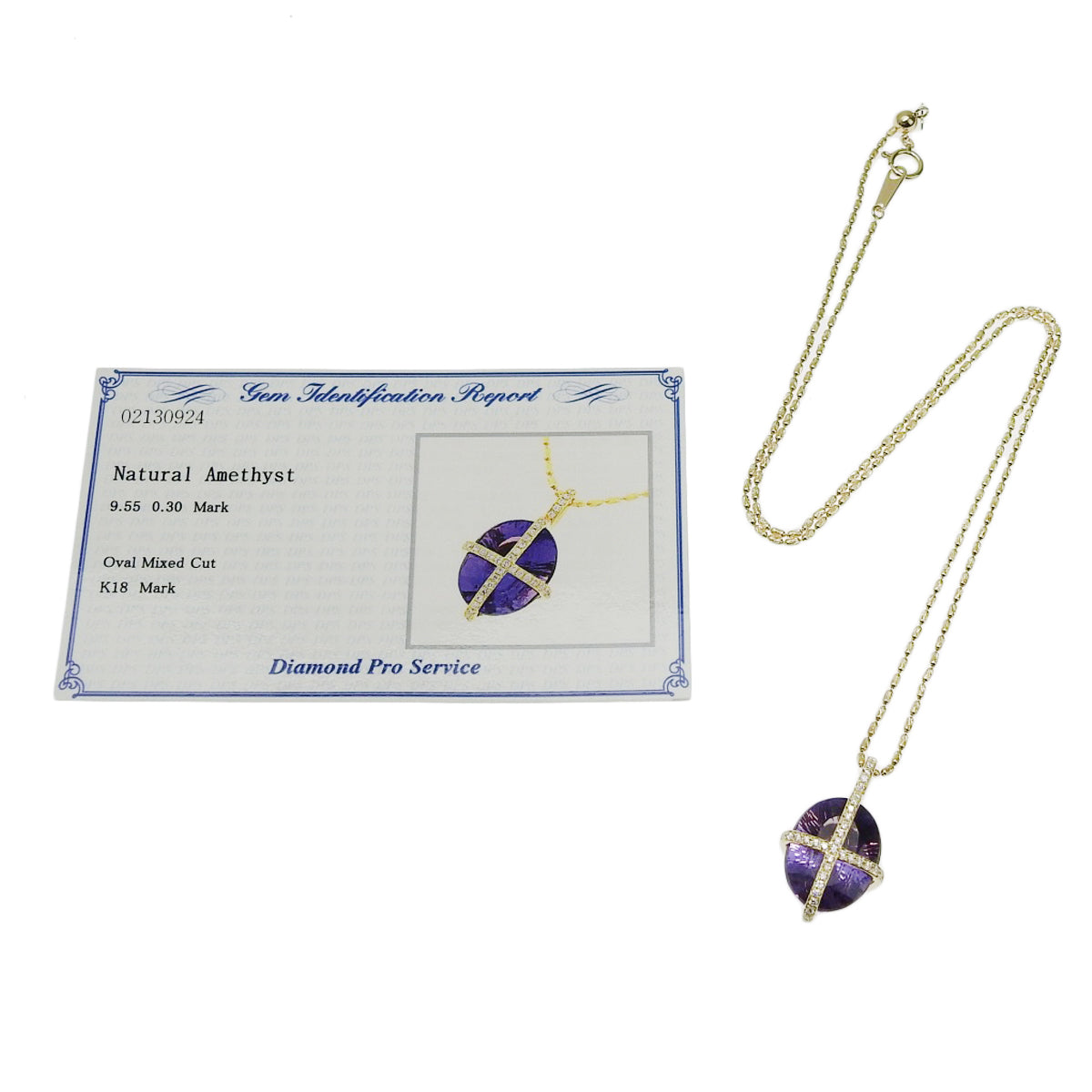 Amethyst and Diamond Necklace, AM9.55/D0.30, 18K Yellow Gold