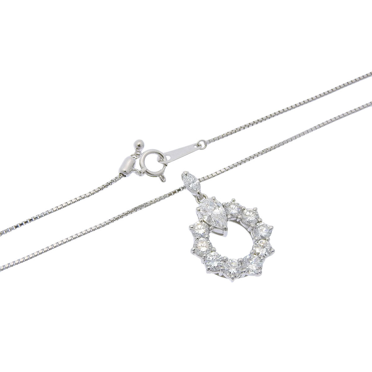 Circle Diamond Necklace D0.527, 1.94 Platinum Pt900 White Gold K18WG