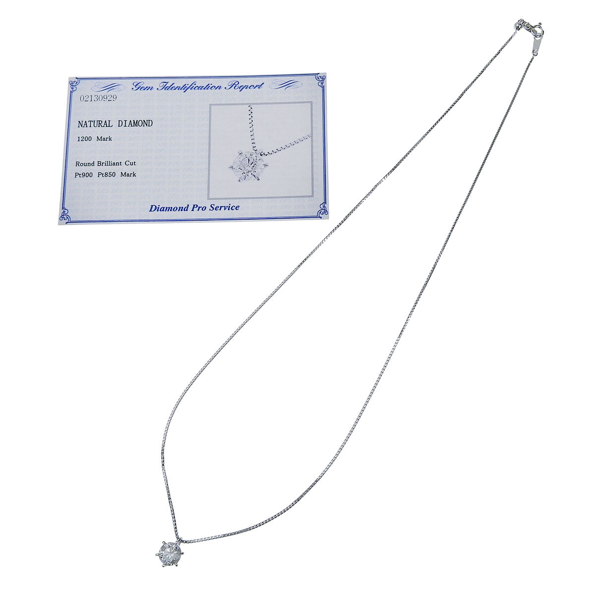 Single-diamond necklace, 1.200 carats, platinum (Pt850, Pt900)