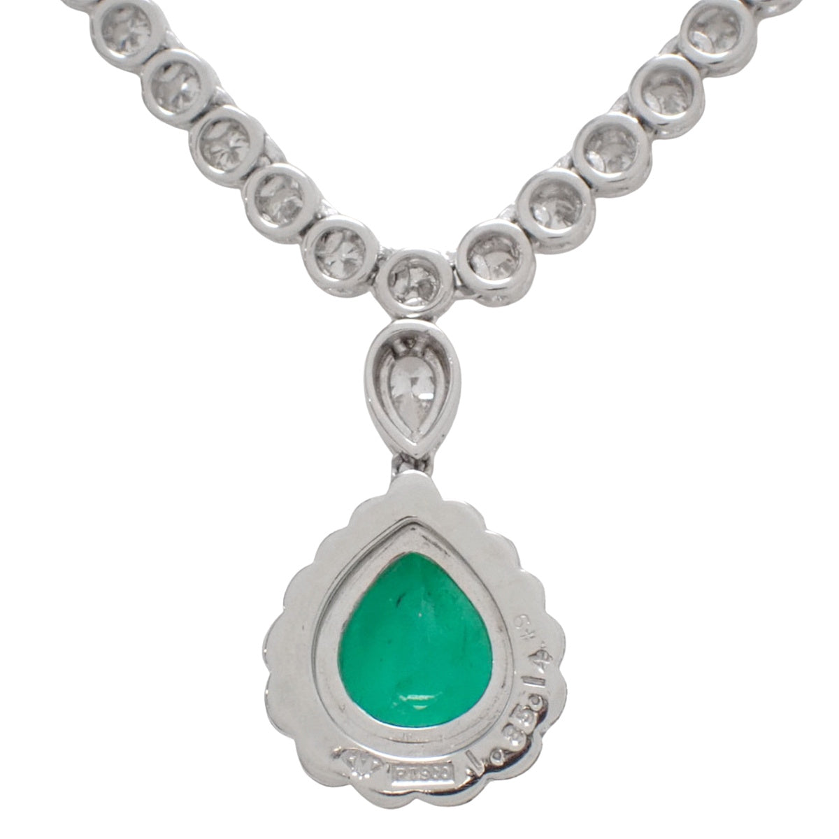 Diamond and emerald necklace, E1.85/D2.03,0.49,0.14, platinum Pt900, 32.7g