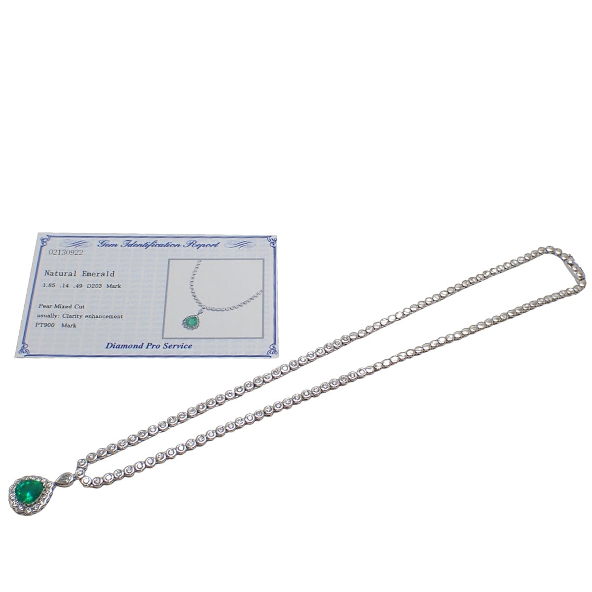 ダイヤ エメラルド ネックレス E1.85/D2.03,0.49,0.14 プラチナ Pt900 32.7g